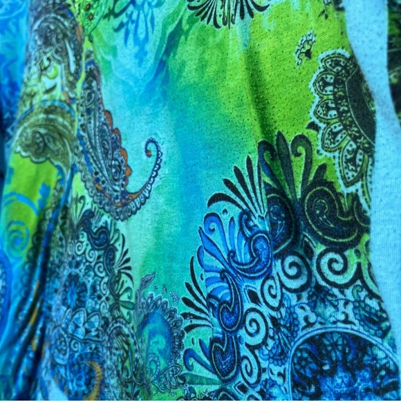 Catherines Women Top 2X Blue Green Sequins V-Neck Embroidered Share Bite Paisley - Picture 7 of 9
